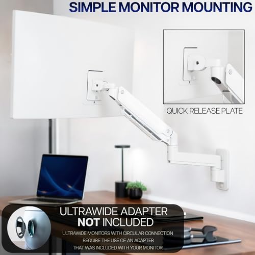 VIVO Premium Aluminum Heavy Duty Monitor Arm for Ultrawide Screens up to 49 inches and 44 lbs, Single Wall Mount, Pneumatic Height, Max VESA 100x100, White, MOUNT-V101G1W - Image 5