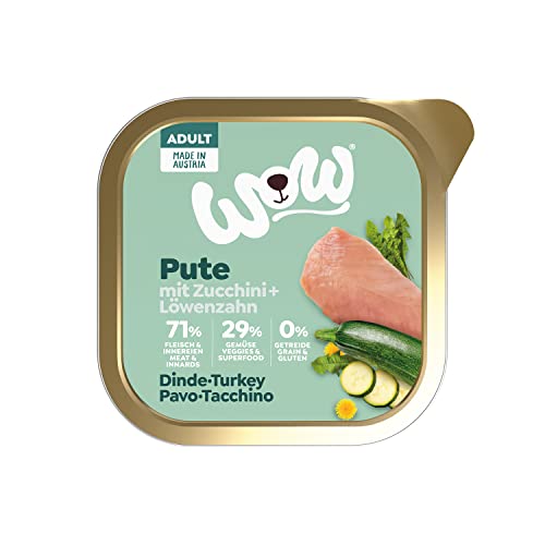 WOW Hundefutter nass Adult mit Pute, 11x 150g I reichhaltiges Nassfutter für ausgewachsene Hunde aller Rassen I beste Qualität mit viel Fleisch, Zucchini & Löwenzahn I hohe Akzeptanz & Verträglichkeit