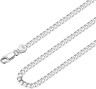 Suplight Solid 925 Sterlings Silver 3mm 5mm Flat Curb Cuban Link Chain/Figaro Chain Necklace, Hip Hop Jewelry for Men Women 14"/18"/20"/22"/24"/26"/28"
