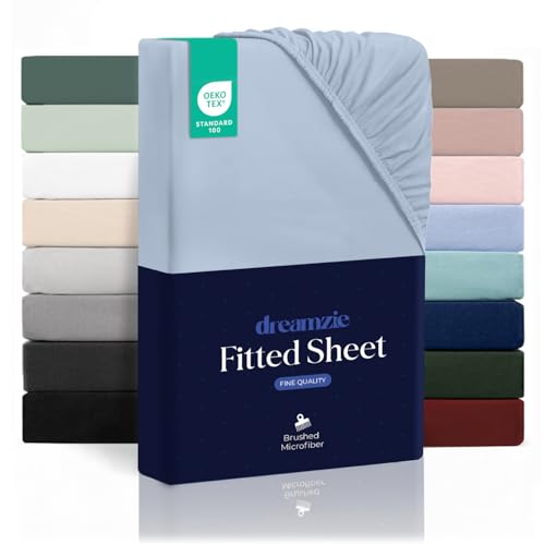 Dreamzie Fitted Sheet 80 x 200 cm for Thick Mattresses up to 33 cm – 100% Polyester Microfibre – Blue Certified Chemical Free (Oeko Tex), Fitted Sheet with Full Elastic