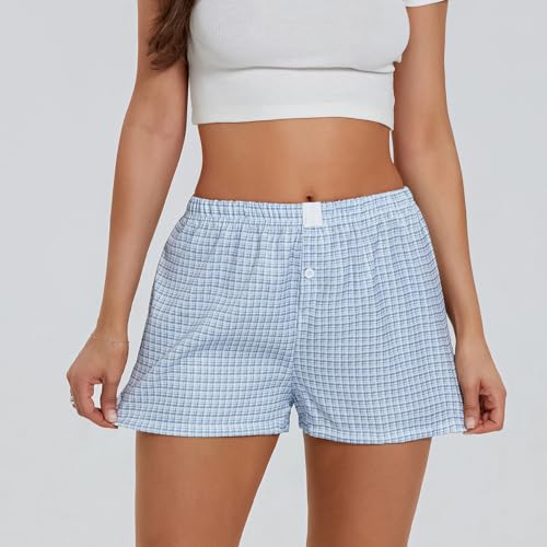 Image of Womens Boxer Shorts Gingham Y2k Pajama Cute Plaid Striped Print Lounge Sleep Shorts