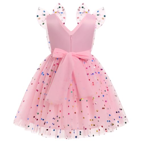 Image of IMEKIS Toddler Kids Girls Butterfly Dress Sparkle Sequins Tulle Wedding Formal Birthday Dresses 2-10T