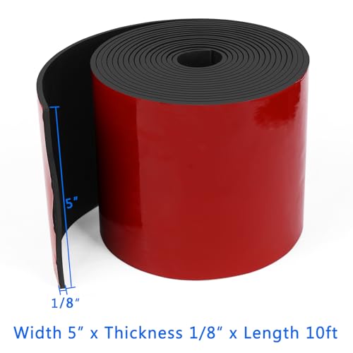 Image of WochiTV Adhesive Solid Rubber Strips, 5 inch Wide x 1 /8 inch Thick x 120 inch Long Self Stick Black Neoprene Rubber Rolls Perfect for DIY Insulation Cushion Gasket, Sealing, Liner, Weather Striping