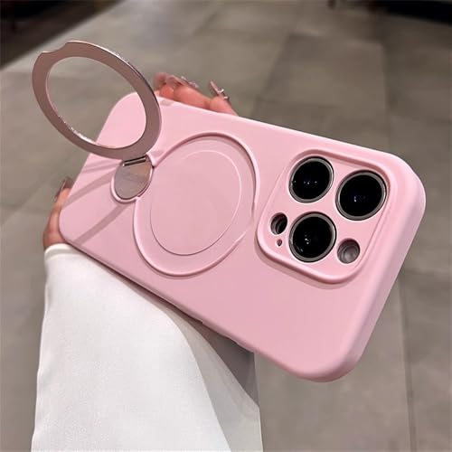 Étui en silicone pour iPhone 15 Pro avec support rotatif rose