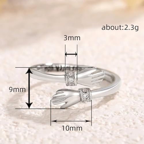 White Gold Plated White Cubic Zirconia Hands Hug Adjustable Engagement Rings Wedding Bridal Band Promise Rings Evening Parties Anniversary Valentine's Day Gifts Eternity Bands for Women3