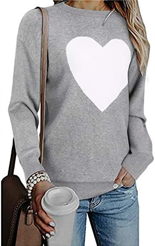 II ININ Women's Cute Crew Neck Pullover Sweater Long Sleeve Blouse Heart Knitted Tops(Gray,M)