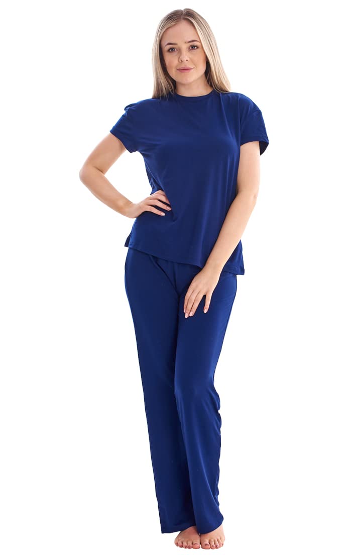 MOONJAMS Ladies Plain Stylish Soft Stretch Lounge Wear Pyjamas PJ'S Navy