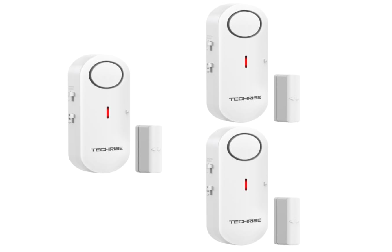 TechRise Door Window Alarm Sensor, 2-in-1 Alarm & Chime, Mini Door Sensor for Home Security, 3-level Volume Control, Shed Door Sensor for Child Security, House Shop Safety, 3 PCS