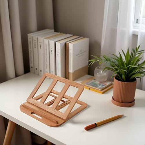Image of Handmade Wooden Laptop Stand for Desk that is Compatible with iPad, MacBook Pro, Notebook, HP, and Dell Devices and has an Adjustable Height and Foldable Riser 15.6 inches at Most Natural