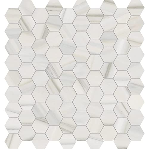 BuildMyplace 1.25 inch Mayfair Zebrino Hexagon Polished Glazed Porcelain Mosaic