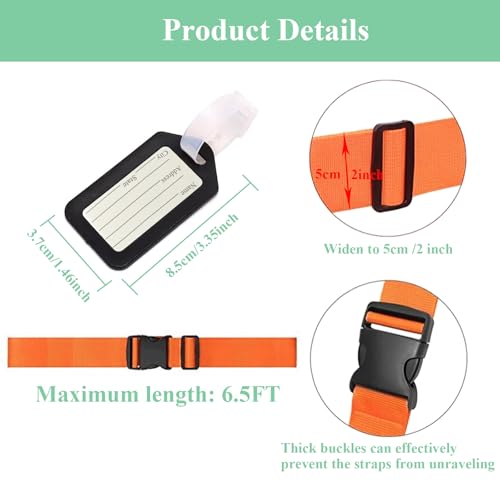 Image of 4PCS Luggage Straps for Suitcases & 2PCS Tags Set for Easy Identification,Travel Accessories for Safety,Luggage Strap for Travel Suitcase & Bag Closure,Rose Red