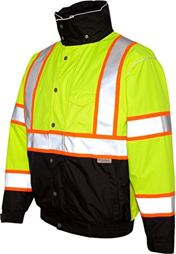 Kishigo JS119 Polyester Brilliant Series Bomber Jacket with Hidden Collar Hood, Extra Large, Lime2