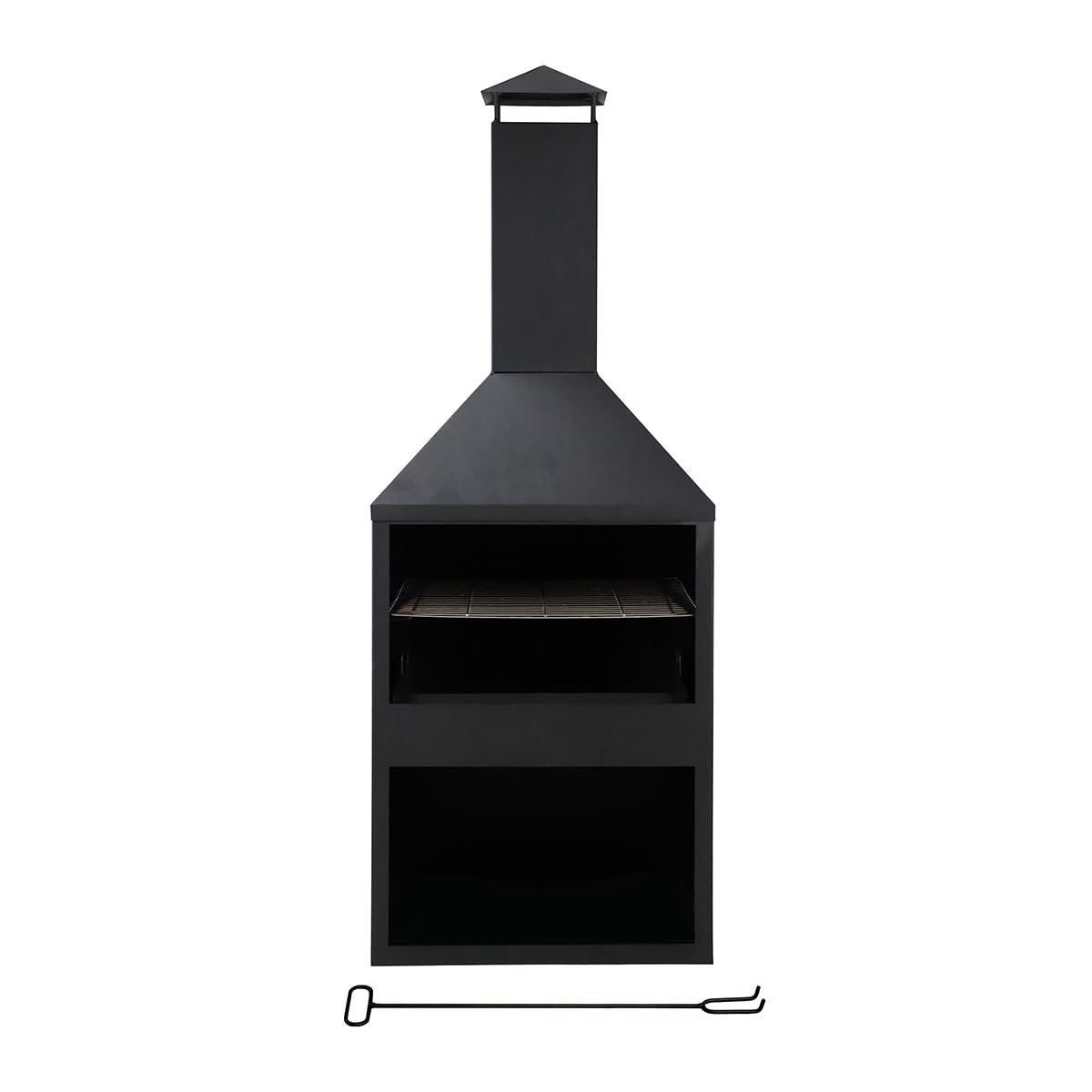 CHARLES BENTLEY Barbecue et cheminée 118cm en Acier Noir, résistant à la Rouille, Design Moderne, brûleur Bois/Charbon, Rangement bûches, avec tisonnier (118x44x44cm)
