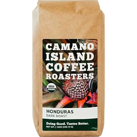 Camano Island Coffee Roasters Honduras Dark Roast, Ground 12oz, Fresh Small Batch Roasted, USDA Organic, Fairly Traded, Shade Grown Top 1% Arabica - Molasses, Brown Sugar, Cinnamon Flavor Cover