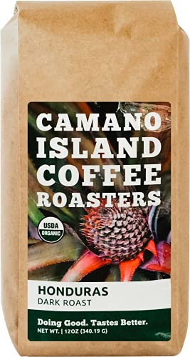 Camano Island Coffee Roasters Honduras Dark Roast, Whole Bean 12oz, Fresh Small Batch Roasted, USDA Organic, Fairly Traded, Shade Grown Top 1% Arabica - Molasses, Brown Sugar, Cinnamon Flavor