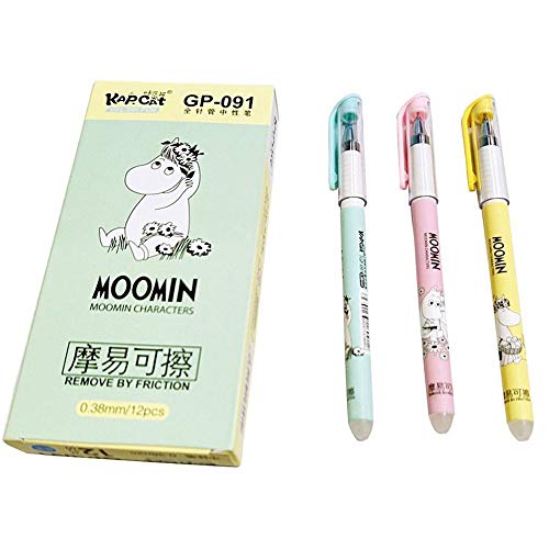 YA-Uzeun Kap Cat 12 bolígrafos de gel borrable de 0,38 mm con diseño de gato Kawaii, tinta negra