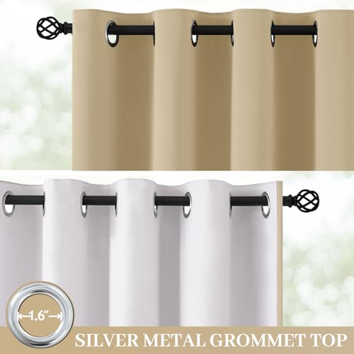 Image of Yakamok Beige 100% Blackout Curtains 96 Inches Long for Bedroom 50 inch Wide | Blackout Curtain Panels for Bedroom, 2 Thick Layers Grommet Top Thermal Insulated Drapes with White Back for Living Room