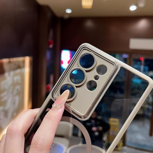 Image of VONZEE PC,TPU Magnetic for Samsung S25 Ultra 5g Case,Upgraded Full Camera Protection,Compatible with Magsafe,Drop Protection,Clear Transparent Back Bumper for Samsung S25 Ultra 5G(Black)