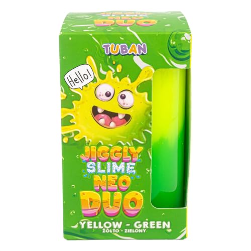 TUBAN Jiggly Slime Neo Duo 430 g - Slime de neón bicolor para amasar, estirar y hacer burbujas, juguete sensorial seguro para niños a partir de 6 años - amarillo-verde