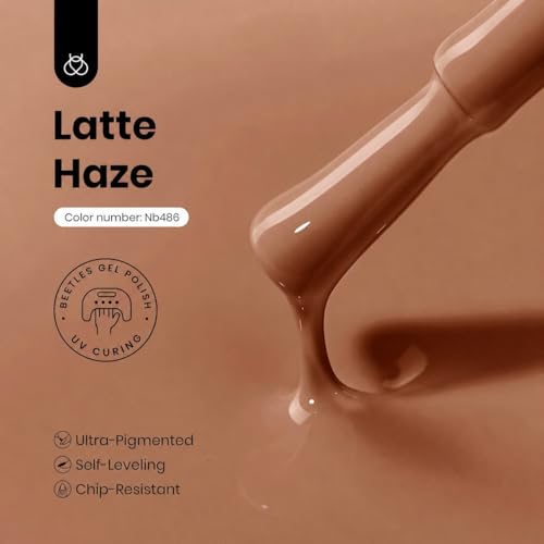 Image of Beetles Brown Gel Polish - Latte Haze, Hema Free Brown Gel Nail Polish, Soak Off UV LED Fall Nails Art Lamp 15ML Full Size DIY Home Manicure Salon for Women