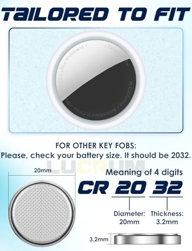 Lucrum CR2032 Compatible with Apple Airtag Battery Replacement, 2PCs CR 2032 240mAh Batteries for Air Tag