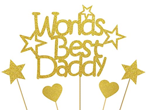 Image of Gold Glitter World's Best Daddy Cake Topper -Happy Birthday for Father Best Dad Ever Love You Dad Cake Topper to Father's Birthday Party Decoration Supplies-(D-2)