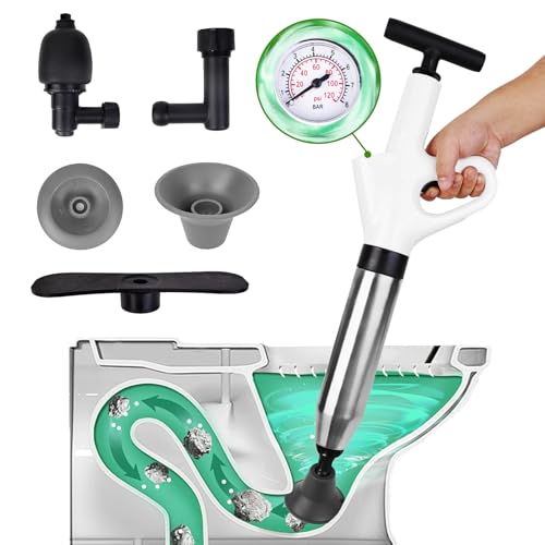 Toilet Plunger,Drain Clog Remover Tools,High-Pressure Air Drain Blaster Gun with Real-Time Barometer,Plumbing Tools,Snake Drain Clog Remover,Plungers for Toilet Floor,Sink,Bathroom,Kitchen Clogged