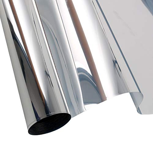 uxcell PET Self-Sticky 16% Light Transmittance Window Film Privacy Heat Control Mirror Glass Films 20x78.7 Inch for Home and Office Silver Tone