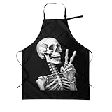 Mount Hour Hippie Skull Skeleton Adjustable Apron with 2 Pockets, Funny Chef Bib for Gift Painting Cooking Garden