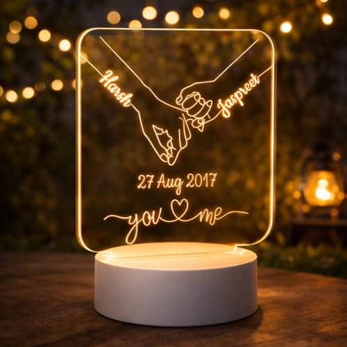 Image of Customized 3D Lamp for Couples - Personalized LED Night Light with Names, Unique Gift for Husband Wife, Custom Romantic Decor for Birthday, Wedding, or Valentine (Customise Couple Lamp)