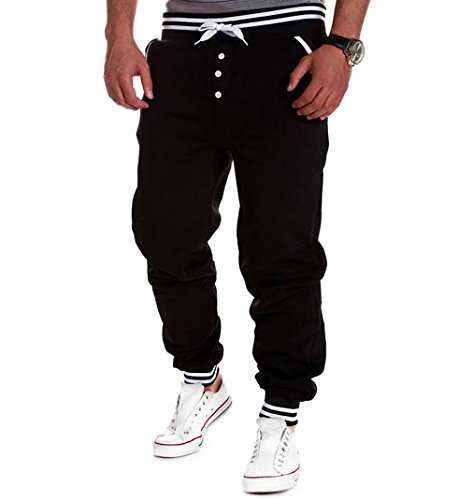 Qinni-shop Men's Harem Casual Baggy Hiphop Dance Jogger Sweatpants Trousers (M, Black)