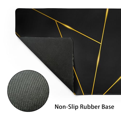 Image of Gaming Mouse Pad 35.4�15.7 Inch XXXL with Stitched Edges Extended Waterproof Gold Line Black Geometric Desk Pads Non-Slip Rubber Base Large Keyboard Mat Computer Gaming Mousepad for Work /Office /Home