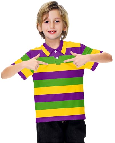 Image of AOBUTE Kids 4th of July Polo American Flag Short Sleeve Button Down Shirts Tops 3-14 Years