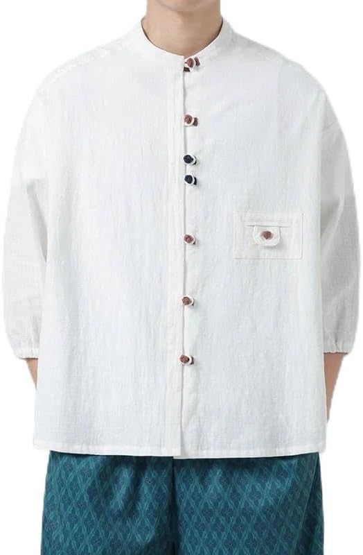 Summer Men's Shirt Traditional Chinese Clothes Men Tai Chi Tang Suit Tops Oriental Hanfu Male Half Sleeve Shirts