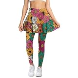 WHUVUMFY Skirted Leggings for Women with Pocket High Waist Hippie Flower Tennis Yoga Pleated Skirt with Leggings Active Golf Skort