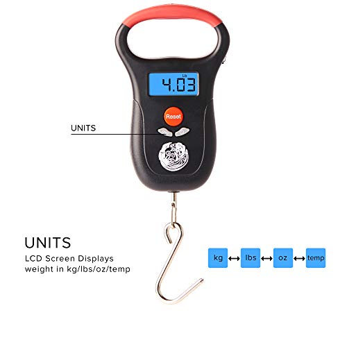 Kraken Bass Fish Scale - Fish Scales Digital Weight With Backlit Lcd Display, Fishing Scale With Measurable Tape - Portable And Compact Design Hanging Scale, 110 Lbs / 50 Kg - Fishing Gifts For Men #TOP4