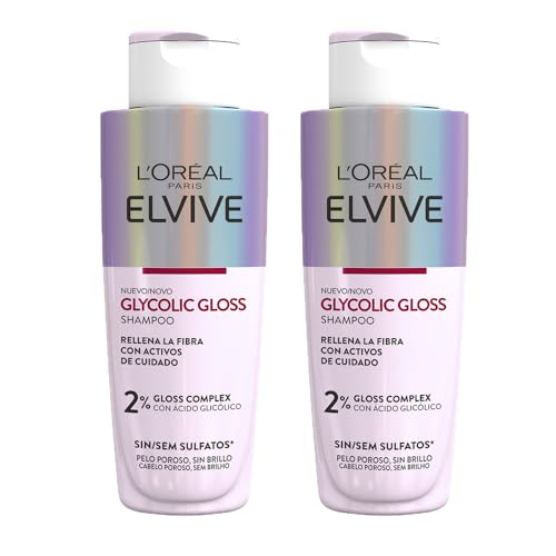 2 x L'Oréal Paris Elvive Champú Glycolic Gloss Con Ácido Glicólico Cabello Suave Y Brillante