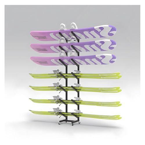 ERoomQ 5/6/7 Tier Floor-Standing Snowboard Rack, Basketball/Football Storage Rack, Sample Board Display Rack, for Surfboard, Wakeboard, Snowboard (Black 30x34x147 cm)