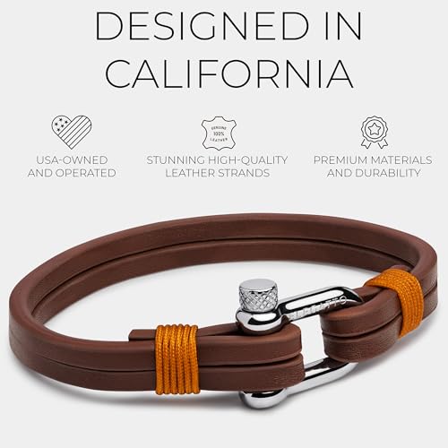 Elegatto Kellmore Premium Leather Bracelet for Men | Double Full-Grain Leather with Silver Polished Stainless Steel Shackle Closure | Men’s Designer Bracelet2