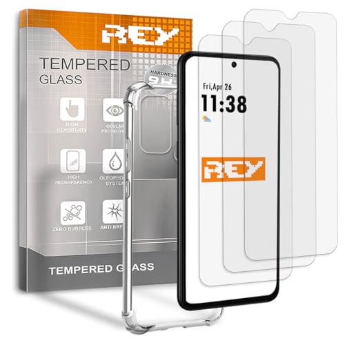 REY 3X Protector de Pantalla y Funda para ZTE Blade A53 Pro, Cristal Vidrio Templado y Silicona TPU de Alta Resistencia