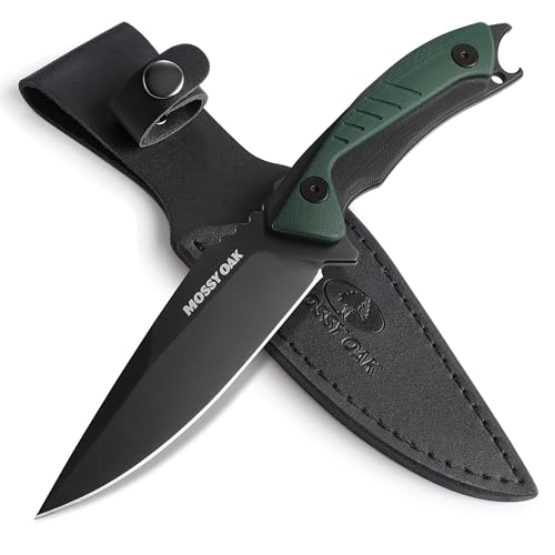 Image of Mossy Oak 9.5 inch Fixed Blade Hunting Knife with Sheath | 14C28N Full Tang; G10 Handle; Outdoor Knife for Survival, Camping, Hiking(Green)