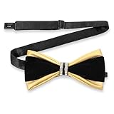 Telooco Nœud Papillon en Velours Noir pour Hommes Prétendu avec Strass Réglable en Cuir PU Cravate Noire et Dorée pour Smoking Bal Mariages Fêtes Événements Professionnels