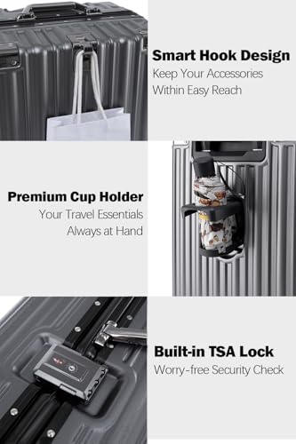 HotWay 26 Inch Aluminum Frame Luggage with Spinner Wheels, PC Hard Shell Suitcase with Cup Holder, Zipperless Luggage for Business Travel の商品画像 3