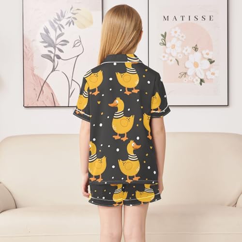 ALAZA Duck Heart Polka Dots Pajamas Satin Pajama Set Short Sleeve Button Down Sleepwear4