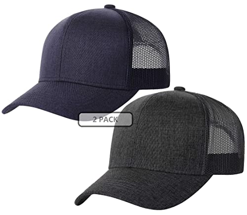 Tssgbl 2 Pack Snapback Trucker Hat Plain Ball Caps For Men Women,Adjustable Blank Mesh Back Summer Baseball Cap（Charcoal Grey-Navy Blue） #TOP5