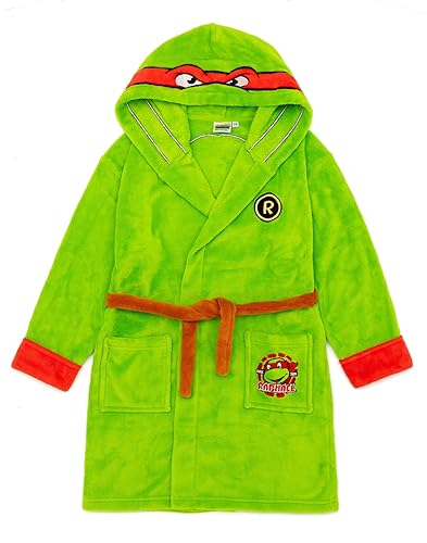 Teenage Mutant Ninja Turtles Boys Hooded Bathrobe Kids Superhero Dressing Gown in Green Cosy Comic Fleece Children Toddlers