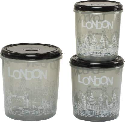 RegaloLondon Print 3-Pieces Airtight Plastic Kitchen Storage Container Set for Rice | Dal | Atta | Flour | Cereals | Pulses | Snacks - 5kg, 7kg, 10kg