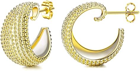 14k Gold Plated Chunky Hoop Earrings for Women Cubic Zirconia Split Hoop Earrings Lightweight Open Hoop Earring Gold Silver Thick Huggie Hoop Earrings