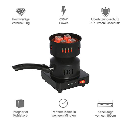Brohood® FIRETWISTER elektrischer Shisha-Kohleanzünder 650W | Mit Kohlebehälter, Kohlezange und Kohlegitter – Bild 3