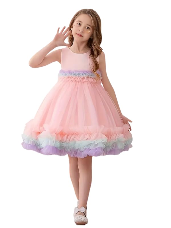 Girls Princess Dress for Kids – Pastel Pink Ruffled Tulle Skirt Party Dress, Pack of 1 Girls Princess Dress for Kids – Pastel Pink Ruffled Tulle Skirt Party Dress, Pack of 1
